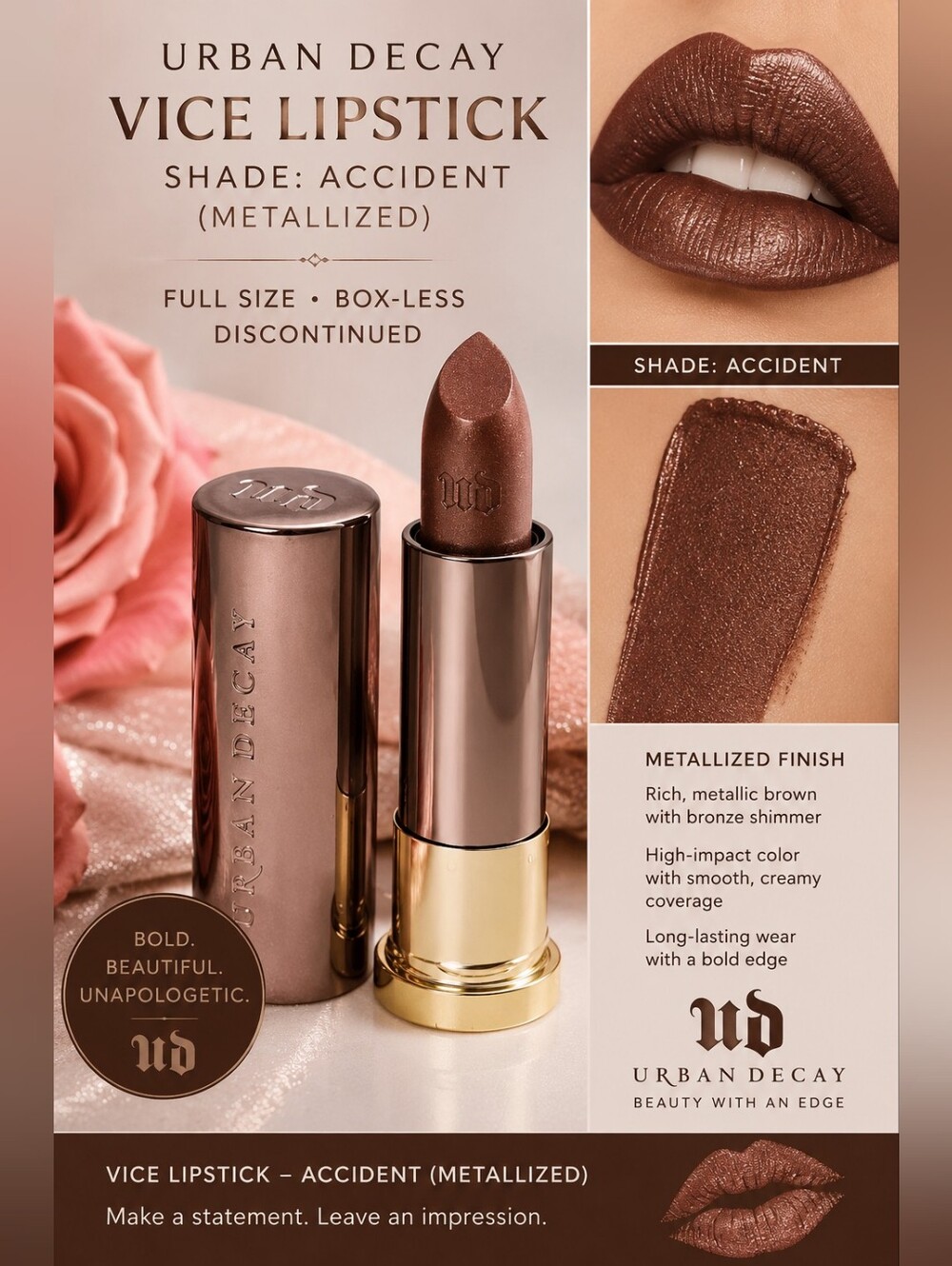 Urban Decay Vice Lipstick — Accident Metallic Brown with Bronze Shimmer
